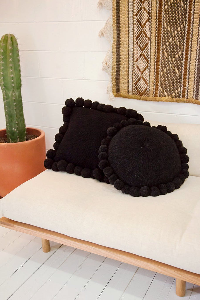 Classica Pom Pom Pillow #1 Large | Black