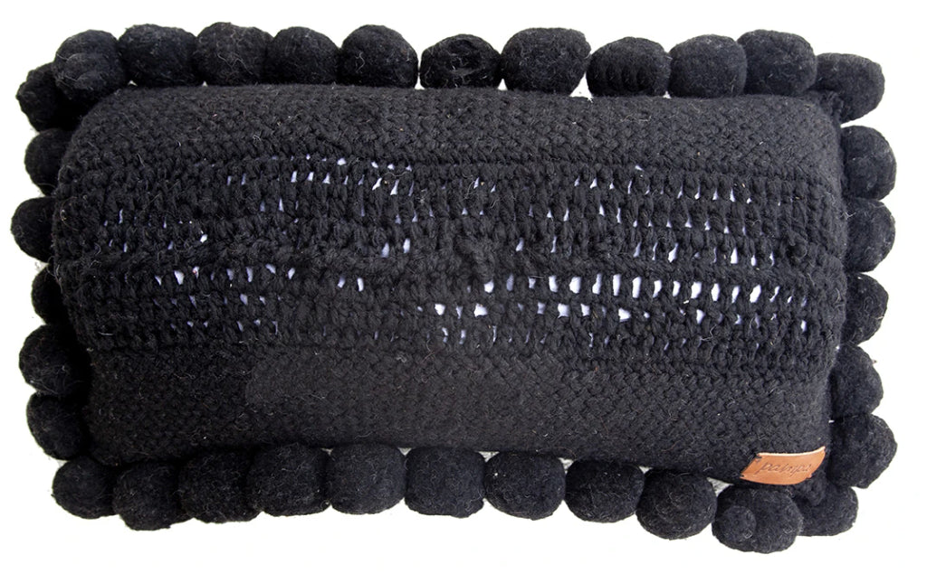 Classica Lumbar Pom Pom Cushion #2 | Black